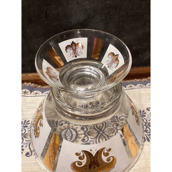 LIBBEY Gold Leaf Frosted Glass Chip And Dip Vintage Entertainment Bowl Set - Picture 7 of 11
